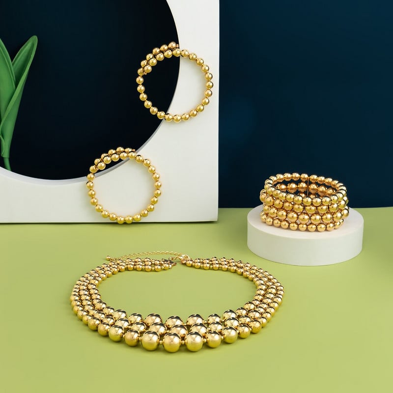 3Pcs/Set Pretjerani CCB materijal Big Ball Ogrlica Narukvica Set Naušnica za žene Punk Zdepast Debela ključna kost Nakit Poklon za zabavu