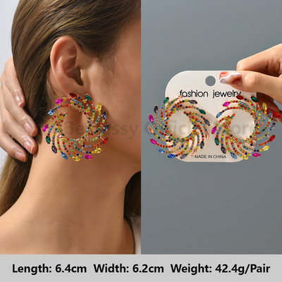 Krāsains sērija spīdīgs Rhinestone, lieli auskari sievietēm