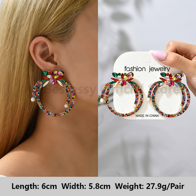 Krāsains sērija spīdīgs Rhinestone, lieli auskari sievietēm