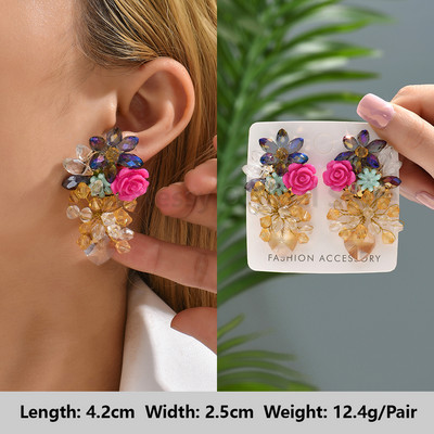 Krāsains sērija spīdīgs Rhinestone, lieli auskari sievietēm