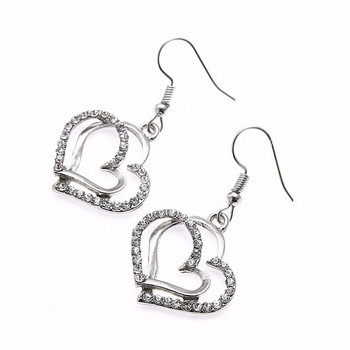 Σετ 3 τμχ Κοσμήματα σε σχήμα καρδιάς Σετ σκουλαρίκια Κρεμαστό κολιέ για γυναίκες Εξαιρετικό σετ κοσμημάτων Rhinestone διπλή καρδιά