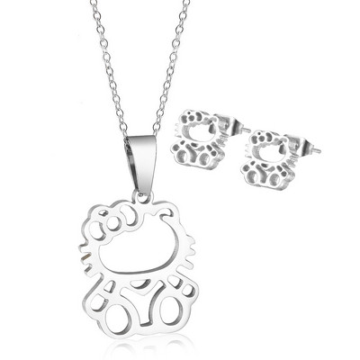 Jauki hellokitty kaklarota multfilmas auskari hipoalerģiski nebalējošs titāna tērauda rotaslietas