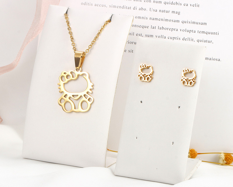 Jauki hellokitty kaklarota multfilmas auskari hipoalerģiski nebalējošs titāna tērauda rotaslietas