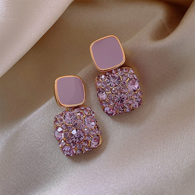 Нови винтидж лилави лъскави кристални геометрични дамски обеци Сключени сладки, прекрасни фини лъскави обеци с капки Бижута