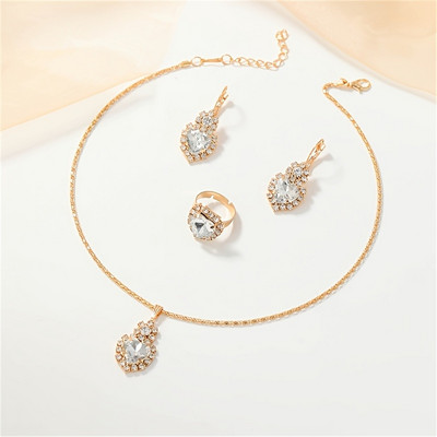 Grezns dizains Sirds formas Sarkana kristāla kaklarota Gredzens Auskari Juvelierizstrādājumu komplekts Elegants līgavu kāzu aksesuāri Jubilejas dāvanas