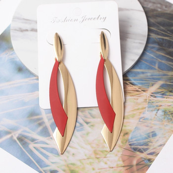 European Statement Geometric Leaf Drop Earrings for Women Long Brincos Party Jewelry Smooth Green Red Color Коледен подарък