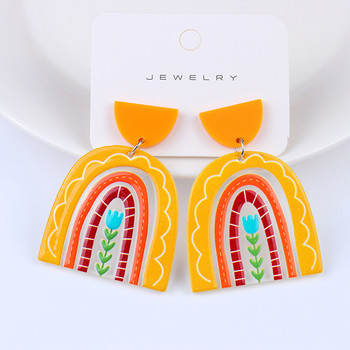Κρεμαστά σκουλαρίκια Rainbow για Γυναικείες Μινιμαλιστικές Ρίγες Ακρυλικό Creative Macaron Rainbow Earrings Bohemian Holiday Gift
