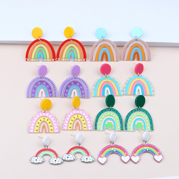 Κρεμαστά σκουλαρίκια Rainbow για Γυναικείες Μινιμαλιστικές Ρίγες Ακρυλικό Creative Macaron Rainbow Earrings Bohemian Holiday Gift