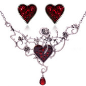 Naiste ehtekomplekt Punase südamega roosi lilledega kaelakee kõrvaklambrid, gooti ehete komplektid retro kaelakee kõrvarõngas Halloweeni jõulukink