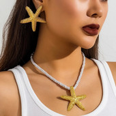 Pārspīlēts Boho Krāsains Metāls Big Starfish Star Pendant Choker Kaklarota Stud Auskari Summer Punk Chunky Chain Y2K Juvelierizstrādājumu komplekts