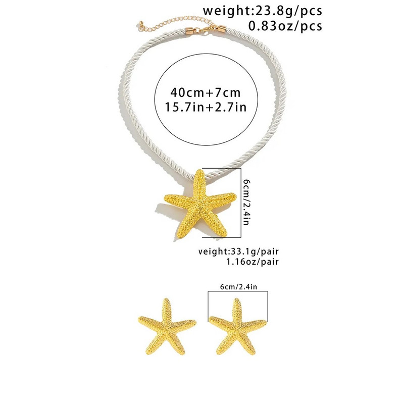 Túlzott Boho színes fém nagy tengeri csillag csillag medál nyaklánc nyaklánc, fülbevaló nyári punk vaskos lánc Y2K ékszerkészlet