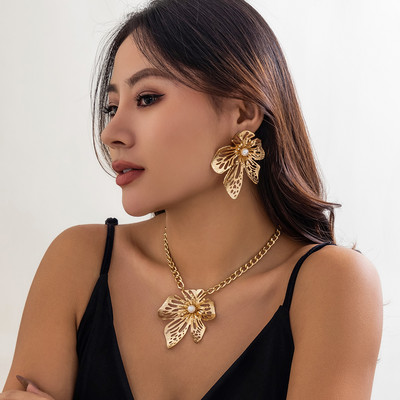 Pārspīlēti lielu ziedu kaklarotu un auskaru komplekti sievietēm Eleganti galma dāmu aksesuāri 2023. gada modes rotaslietas, sieviešu dāvanas