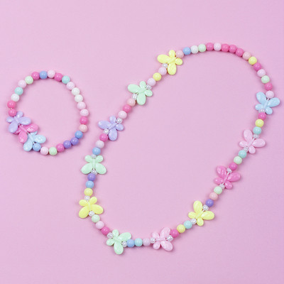 Värviline akrüülist meisterdamise kaelakee käevõru komplekt liblikas, lilles, südameripats lastele ehted kingitus lastele helmed aksessuaarid tüdrukud