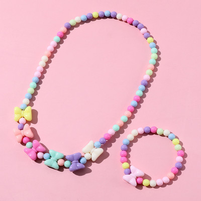 Värviline akrüülist meisterdamise kaelakee käevõru komplekt liblikas, lilles, südameripats lastele ehted kingitus lastele helmed aksessuaarid tüdrukud