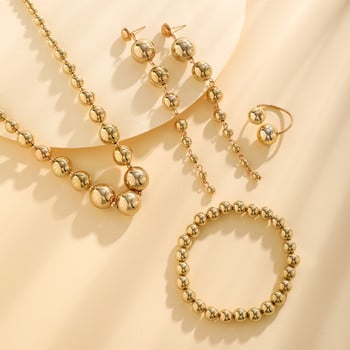 IngeSight.Z 4 τμχ/σετ Punk Big CCB Ball Beads Σκουλαρίκι δαχτυλίδι βραχιόλι κολιέ για γυναίκες Υπερβολικό χρυσό χρώμα Σετ κοσμημάτων Δώρα