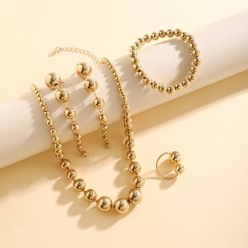 IngeSight.Z 4 τμχ/σετ Punk Big CCB Ball Beads Σκουλαρίκι δαχτυλίδι βραχιόλι κολιέ για γυναίκες Υπερβολικό χρυσό χρώμα Σετ κοσμημάτων Δώρα
