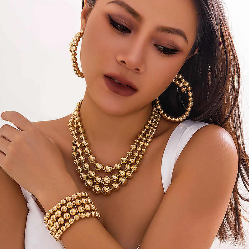 3Pcs/Set Pretjerani CCB materijal Big Ball Ogrlica Narukvica Set Naušnica za žene Punk Zdepast Debela ključna kost Nakit Poklon za zabavu