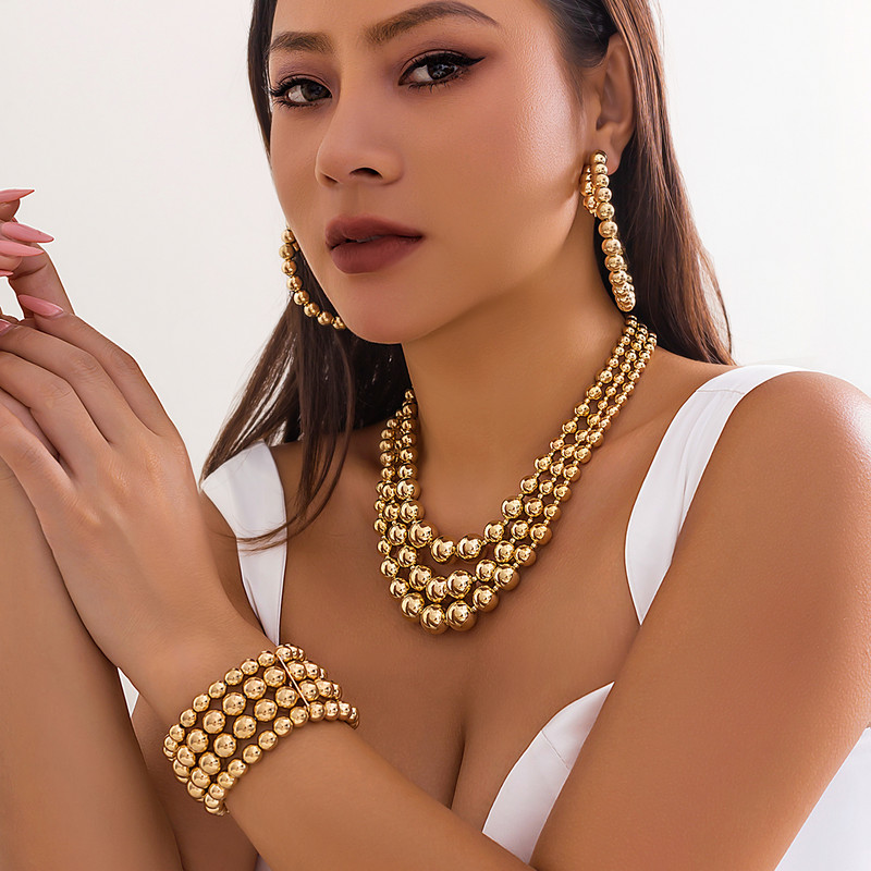 3Pcs/Set Pretjerani CCB materijal Big Ball Ogrlica Narukvica Set Naušnica za žene Punk Zdepast Debela ključna kost Nakit Poklon za zabavu