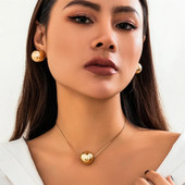 IngeSight.Z Vintage CCB Ball Square Snake Chain Choker nyaklánc fülbevaló készlet nőknek Punk Arany Szín Link Chain Party Ékszer