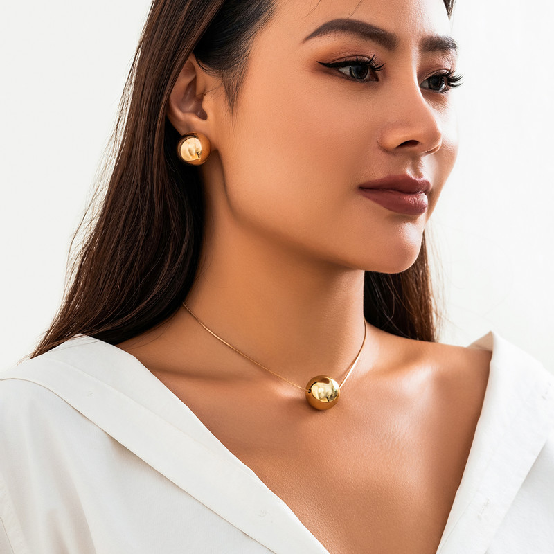 IngeSight.Z Vintage CCB Ball Square Snake Chain Choker nyaklánc fülbevaló készlet nőknek Punk Arany Szín Link Chain Party Ékszer