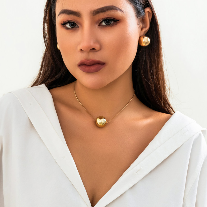 IngeSight.Z Vintage CCB Ball Square Snake Chain Choker nyaklánc fülbevaló készlet nőknek Punk Arany Szín Link Chain Party Ékszer