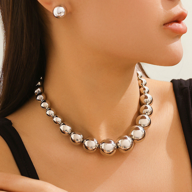 IngeSight.Z Exaggerated Big CCB golyós gyöngylánc Choker Vintage arany színű szabálytalan gyöngyös nyaklánc női esküvői ékszer szett