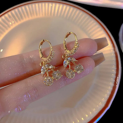 Jauki, saldi sarkani ķiršu auskari sievietēm, korejiešu modes tauriņš, cirkona auskari, meitenes kāzu rotaslietas dzimšanas dienas dāvanas