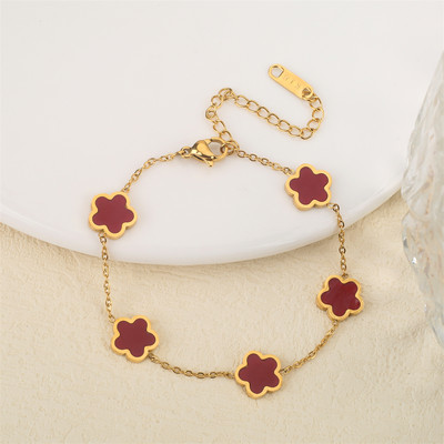 Ανοξείδωτο λουλούδι 4 τεμάχια/σετ βραχιόλι κρεμαστό κολιέ σκουλαρίκια Γυναικεία μόδα πολυτελή κοσμήματα μόδας μόδας πέντε φύλλων λουλουδιών