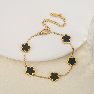 Ανοξείδωτο λουλούδι 4 τεμάχια/σετ βραχιόλι κρεμαστό κολιέ σκουλαρίκια Γυναικεία μόδα πολυτελή κοσμήματα μόδας μόδας πέντε φύλλων λουλουδιών