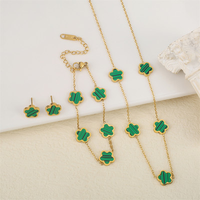 Ανοξείδωτο λουλούδι 4 τεμάχια/σετ βραχιόλι κρεμαστό κολιέ σκουλαρίκια Γυναικεία μόδα πολυτελή κοσμήματα μόδας μόδας πέντε φύλλων λουλουδιών