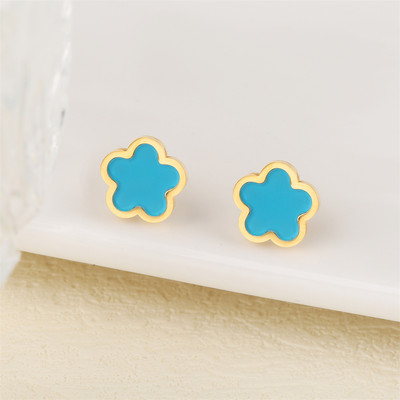 Ανοξείδωτο λουλούδι 4 τεμάχια/σετ βραχιόλι κρεμαστό κολιέ σκουλαρίκια Γυναικεία μόδα πολυτελή κοσμήματα μόδας μόδας πέντε φύλλων λουλουδιών