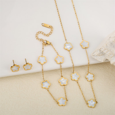 Ανοξείδωτο λουλούδι 4 τεμάχια/σετ βραχιόλι κρεμαστό κολιέ σκουλαρίκια Γυναικεία μόδα πολυτελή κοσμήματα μόδας μόδας πέντε φύλλων λουλουδιών