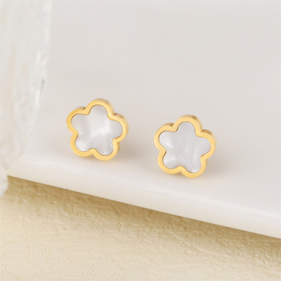 Ανοξείδωτο λουλούδι 4 τεμάχια/σετ βραχιόλι κρεμαστό κολιέ σκουλαρίκια Γυναικεία μόδα πολυτελή κοσμήματα μόδας μόδας πέντε φύλλων λουλουδιών