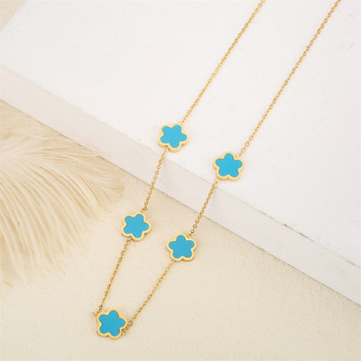 Ανοξείδωτο λουλούδι 4 τεμάχια/σετ βραχιόλι κρεμαστό κολιέ σκουλαρίκια Γυναικεία μόδα πολυτελή κοσμήματα μόδας μόδας πέντε φύλλων λουλουδιών