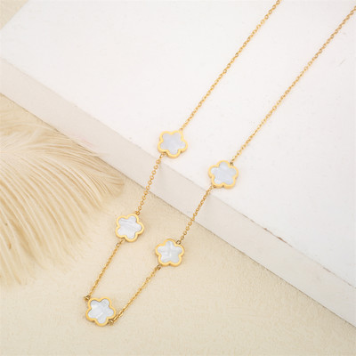 Ανοξείδωτο λουλούδι 4 τεμάχια/σετ βραχιόλι κρεμαστό κολιέ σκουλαρίκια Γυναικεία μόδα πολυτελή κοσμήματα μόδας μόδας πέντε φύλλων λουλουδιών