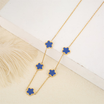 Ανοξείδωτο λουλούδι 4 τεμάχια/σετ βραχιόλι κρεμαστό κολιέ σκουλαρίκια Γυναικεία μόδα πολυτελή κοσμήματα μόδας μόδας πέντε φύλλων λουλουδιών