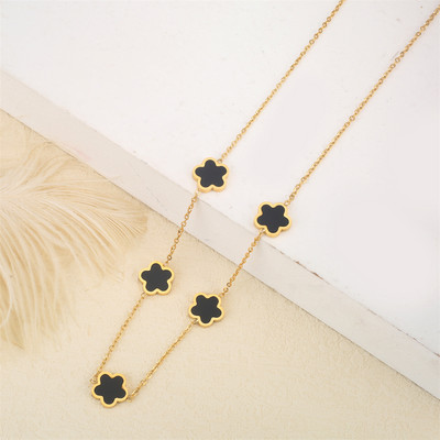 Ανοξείδωτο λουλούδι 4 τεμάχια/σετ βραχιόλι κρεμαστό κολιέ σκουλαρίκια Γυναικεία μόδα πολυτελή κοσμήματα μόδας μόδας πέντε φύλλων λουλουδιών