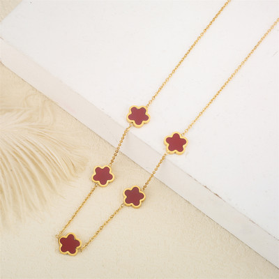 Ανοξείδωτο λουλούδι 4 τεμάχια/σετ βραχιόλι κρεμαστό κολιέ σκουλαρίκια Γυναικεία μόδα πολυτελή κοσμήματα μόδας μόδας πέντε φύλλων λουλουδιών