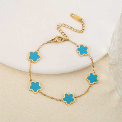 Ανοξείδωτο λουλούδι 4 τεμάχια/σετ βραχιόλι κρεμαστό κολιέ σκουλαρίκια Γυναικεία μόδα πολυτελή κοσμήματα μόδας μόδας πέντε φύλλων λουλουδιών