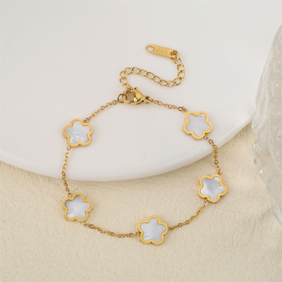 Ανοξείδωτο λουλούδι 4 τεμάχια/σετ βραχιόλι κρεμαστό κολιέ σκουλαρίκια Γυναικεία μόδα πολυτελή κοσμήματα μόδας μόδας πέντε φύλλων λουλουδιών