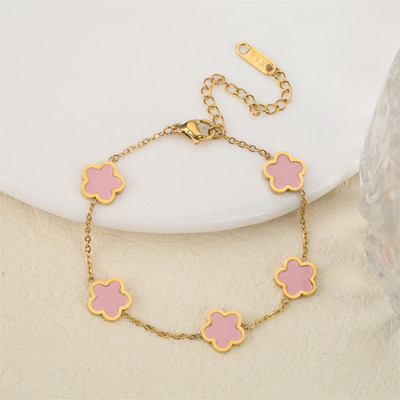 Ανοξείδωτο λουλούδι 4 τεμάχια/σετ βραχιόλι κρεμαστό κολιέ σκουλαρίκια Γυναικεία μόδα πολυτελή κοσμήματα μόδας μόδας πέντε φύλλων λουλουδιών