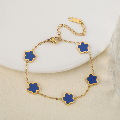 Ανοξείδωτο λουλούδι 4 τεμάχια/σετ βραχιόλι κρεμαστό κολιέ σκουλαρίκια Γυναικεία μόδα πολυτελή κοσμήματα μόδας μόδας πέντε φύλλων λουλουδιών