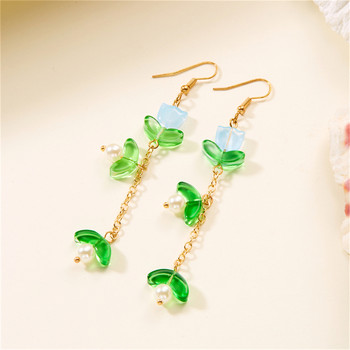 Κορεατικά σκουλαρίκια με μακριά φούντα τουλίπα για γυναίκες Γούρι για κορίτσια Μπλε πράσινο λουλούδι σκουλαρίκι Προσωπικότητα Δημιουργικά κοσμήματα Δώρα για πάρτι