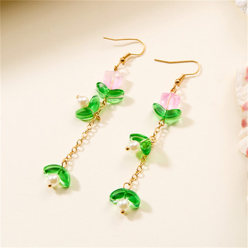 Κορεατικά σκουλαρίκια με μακριά φούντα τουλίπα για γυναίκες Γούρι για κορίτσια Μπλε πράσινο λουλούδι σκουλαρίκι Προσωπικότητα Δημιουργικά κοσμήματα Δώρα για πάρτι