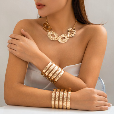 Lacteo Steampunk γεωμετρικό κολιέ γούρι με δαχτυλίδι με φαρδιά κούφια μανσέτα βραχιόλι για γυναίκες Choker σετ κοσμημάτων Γάμος 2024 Μοντέρνο