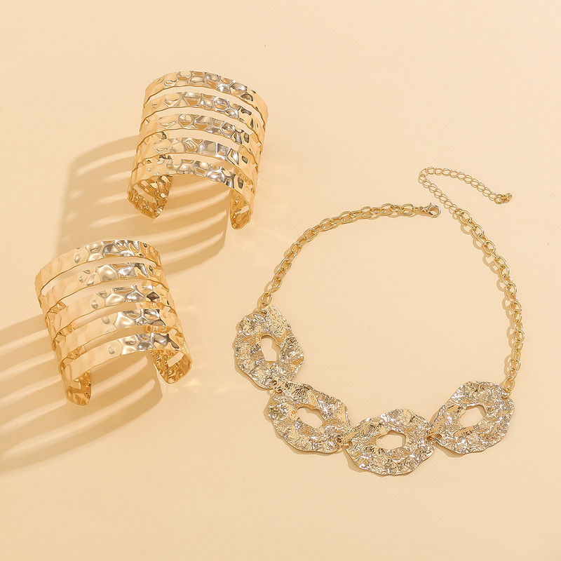 Lacteo Steampunk γεωμετρικό κολιέ γούρι με δαχτυλίδι με φαρδιά κούφια μανσέτα βραχιόλι για γυναίκες Choker σετ κοσμημάτων Γάμος 2024 Μοντέρνο