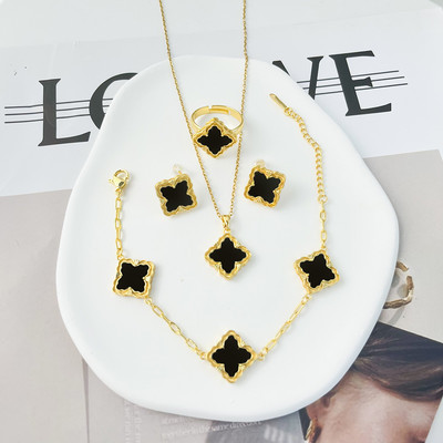 Vintage luksuslik 4 lehega ristiku ripats kaelakee käevõru kõrvarõngad naistele uus mood kullatud ristiku ehete komplekt kingitus