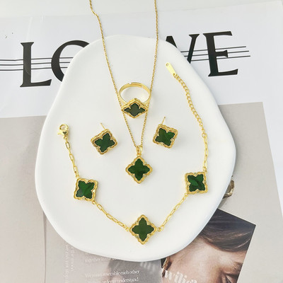 Vintage luksuslik 4 lehega ristiku ripats kaelakee käevõru kõrvarõngad naistele uus mood kullatud ristiku ehete komplekt kingitus