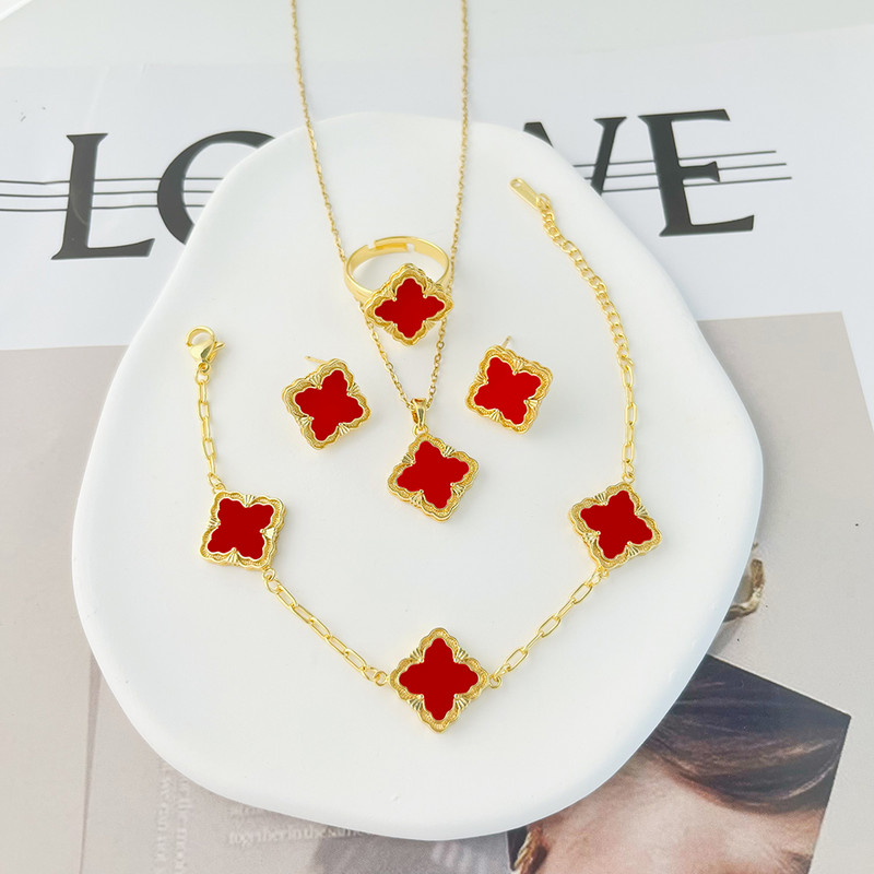 Vintage luksuslik 4 lehega ristiku ripats kaelakee käevõru kõrvarõngad naistele uus mood kullatud ristiku ehete komplekt kingitus