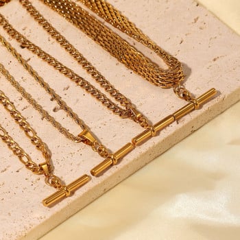 JOVO LOVE T Bar Κρεμαστό κολιέ σκουλαρίκια σετ για γυναίκες από ανοξείδωτο ατσάλι Ασυνήθιστο χρυσό χρώμα Figaro Cuban Chain Jewelry 2023